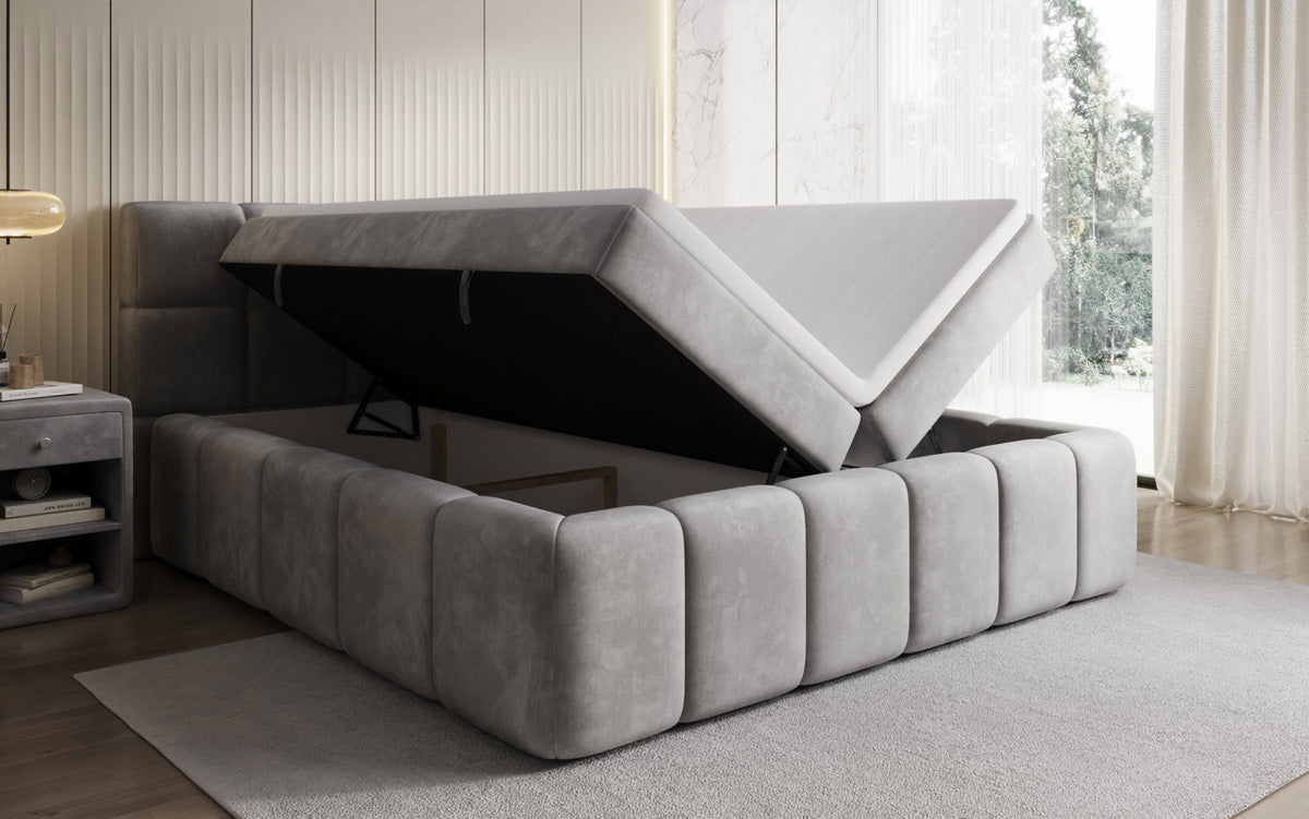 Boxspringbed Bombo met opbergruimte in Fluweel