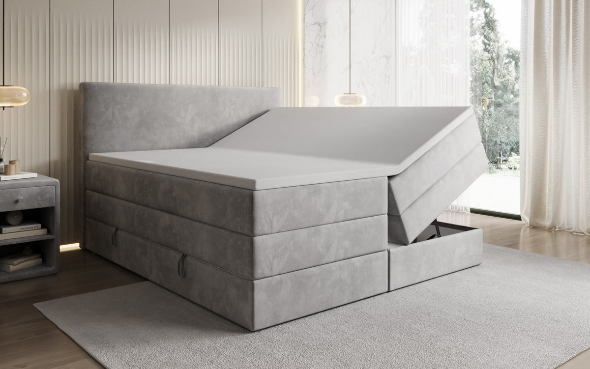 Boxspringbed Kubo King met opbergruimte in Fluweel