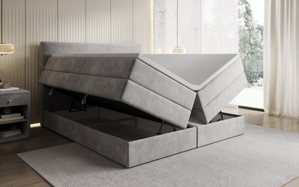 Boxspringbed Kubo King met opbergruimte in Fluweel