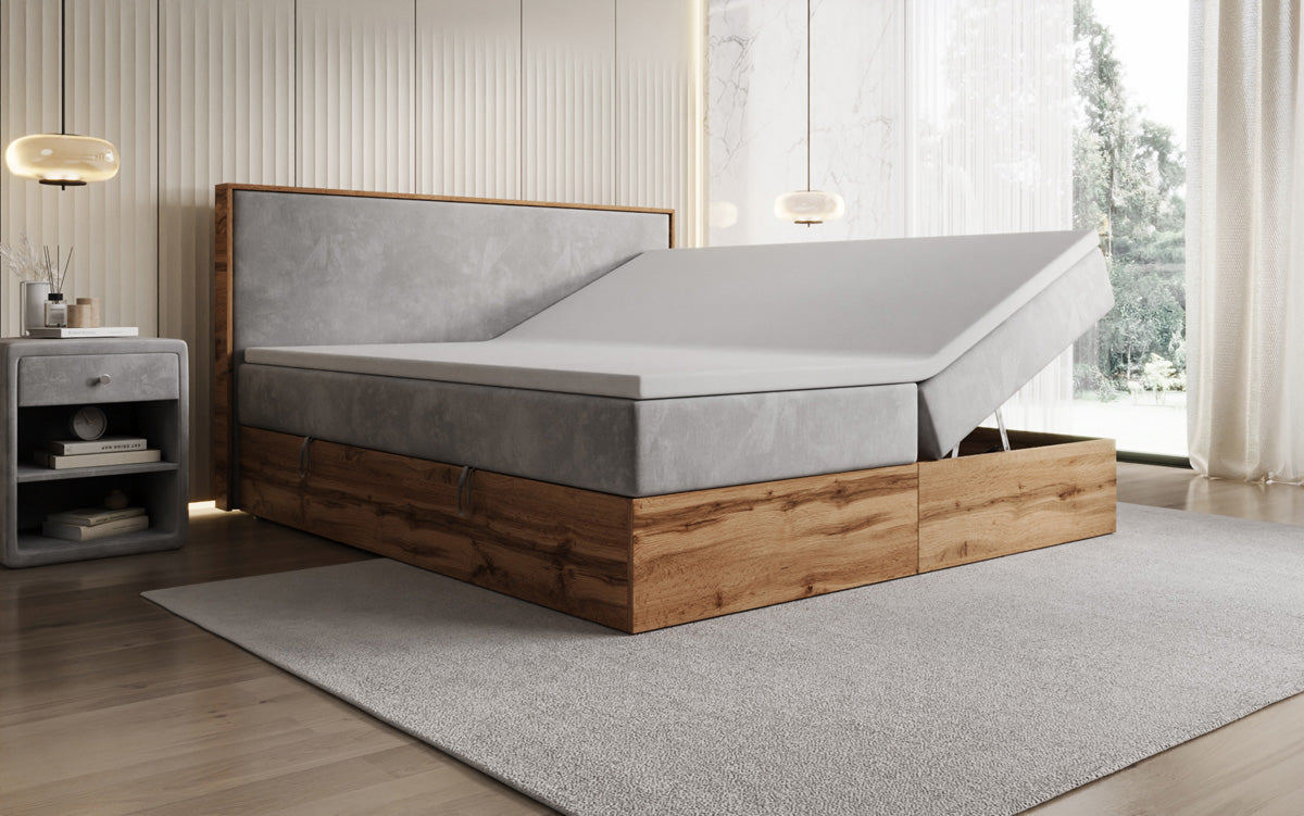 Boxspringbed Timber met opbergruimte in Fluweel