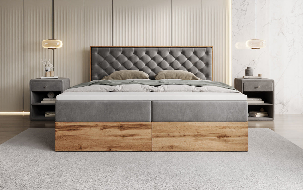 Boxspringbed Timber Chester met opbergruimte in Fluweel