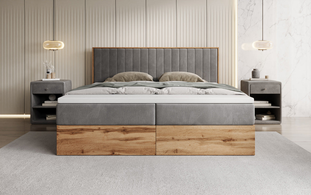 Boxspringbed Timber Line met opbergruimte in Fluweel