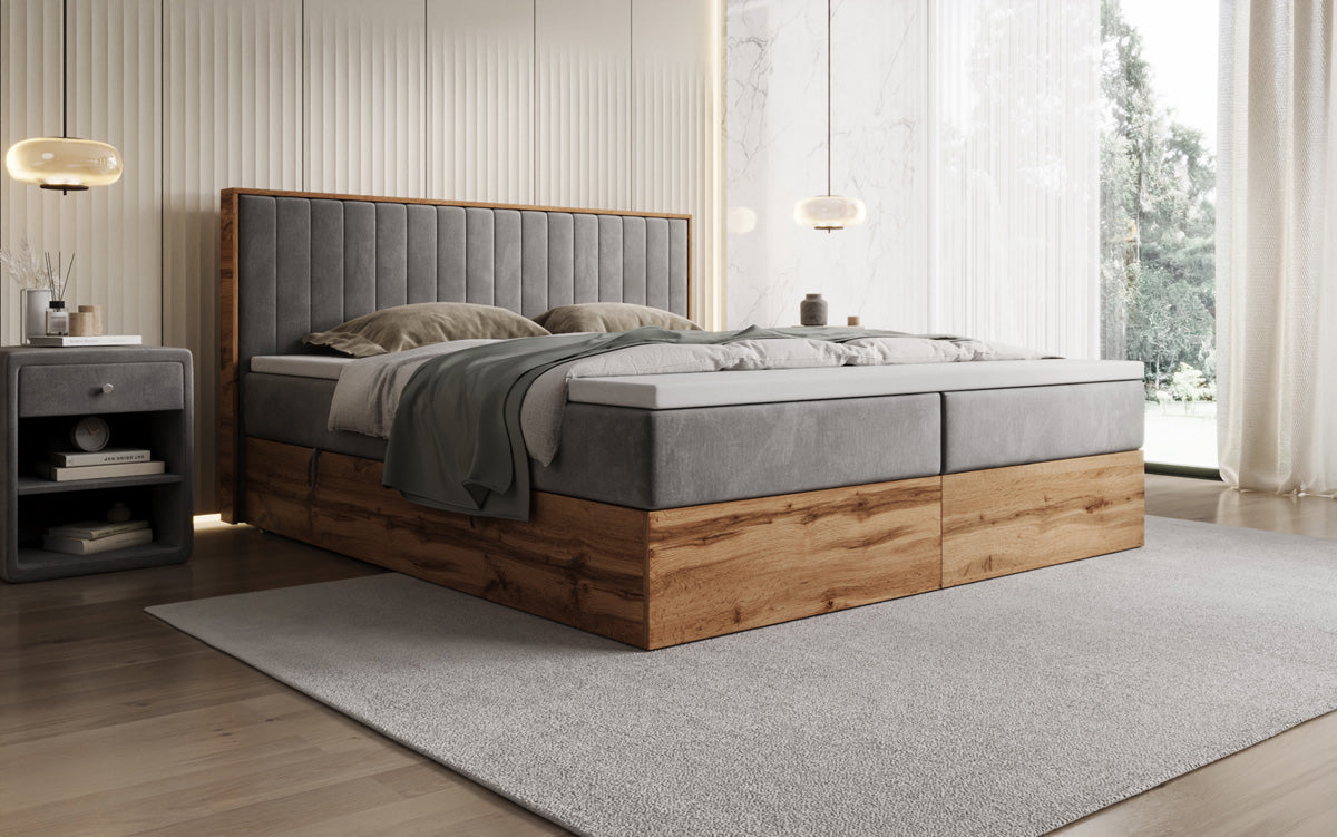 Boxspringbed Timber Line met opbergruimte in Fluweel