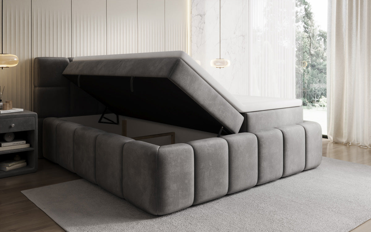 Boxspringbed Bombo met opbergruimte in Fluweel