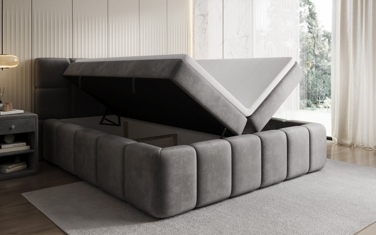 Boxspringbed Bombo met opbergruimte in Fluweel