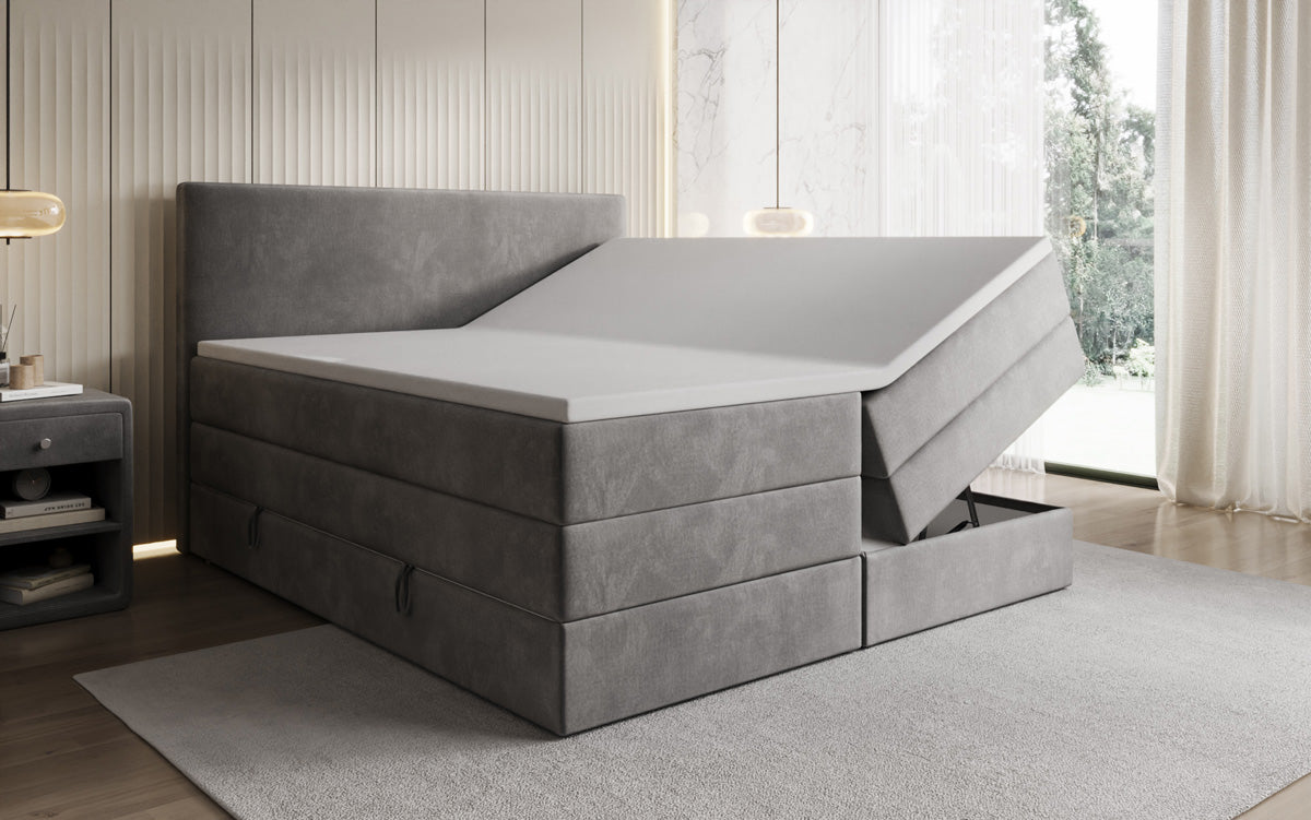 Boxspringbed Kubo King met opbergruimte in Fluweel