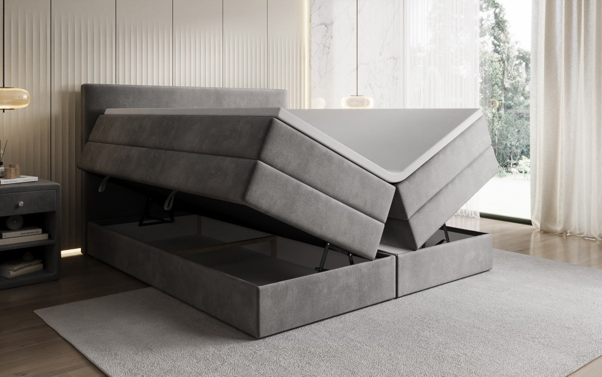 Boxspringbed Kubo King met opbergruimte in Fluweel