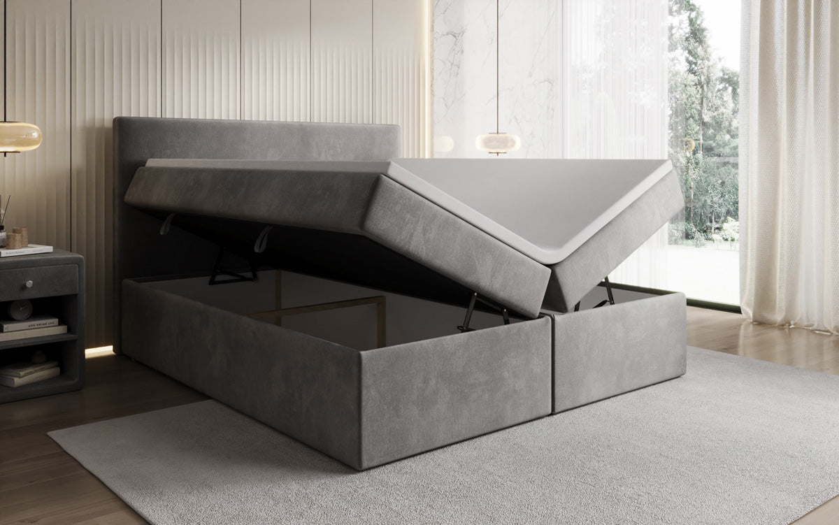 Boxspringbed Kubo met opbergruimte in Fluweel