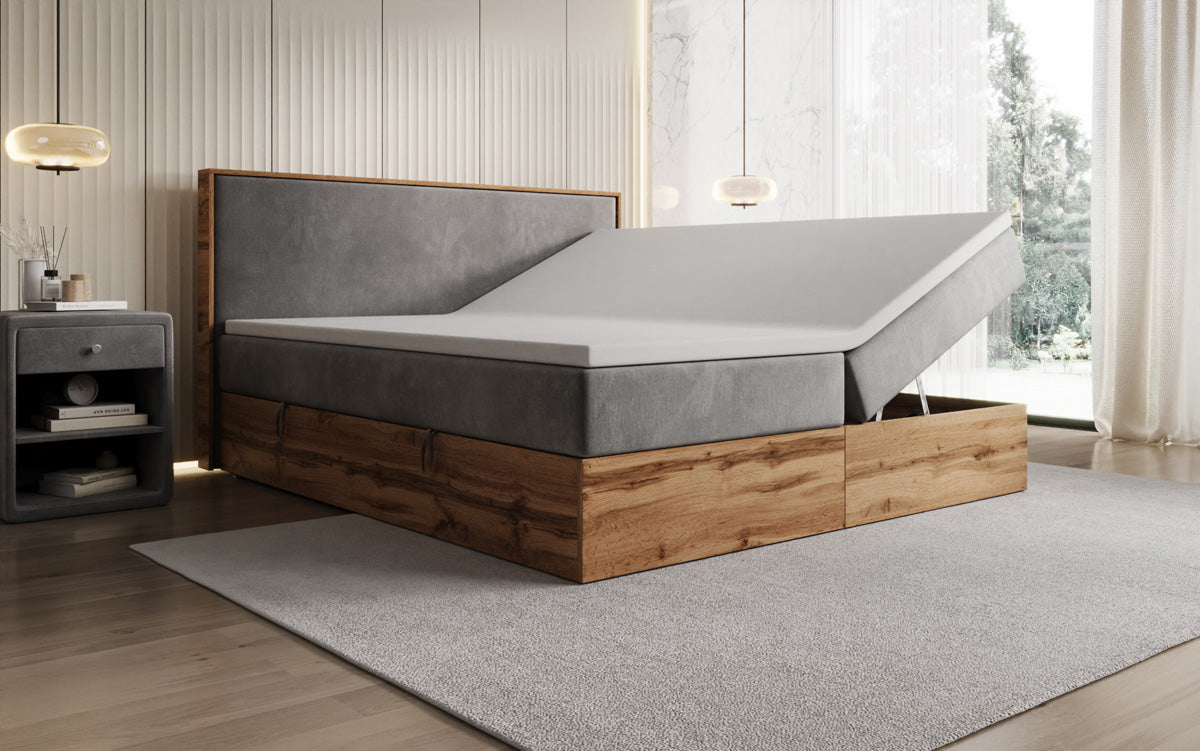 Boxspringbed Timber met opbergruimte in Fluweel