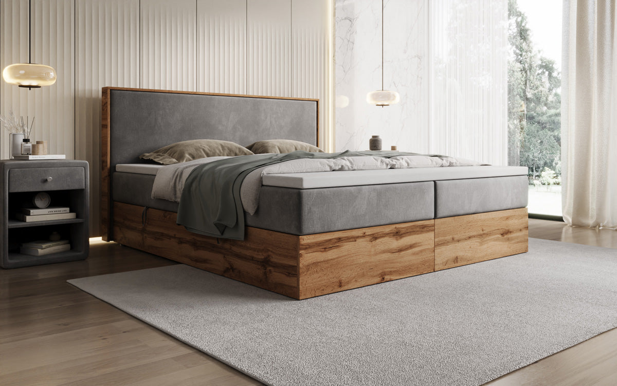 Boxspringbed Timber met opbergruimte in Fluweel