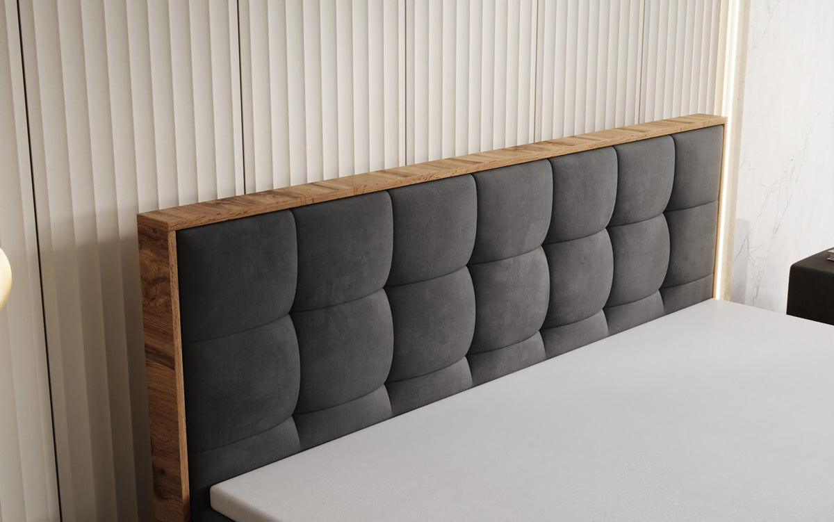 Boxspringbed Timber Quad met opbergruimte in Fluweel