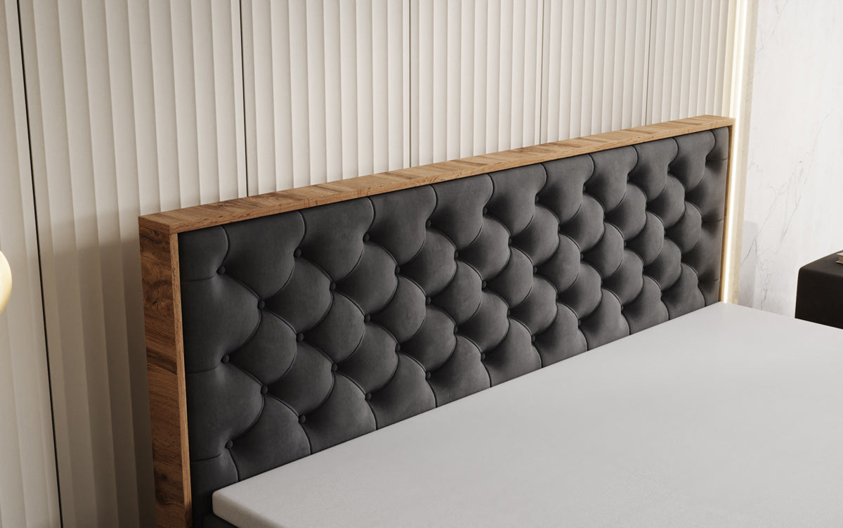 Boxspringbed Timber Chester met opbergruimte in Fluweel