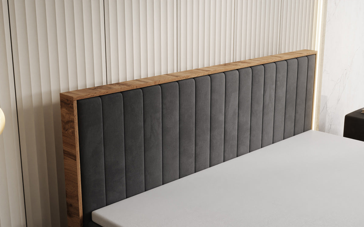 Boxspringbed Timber Line met opbergruimte in Fluweel
