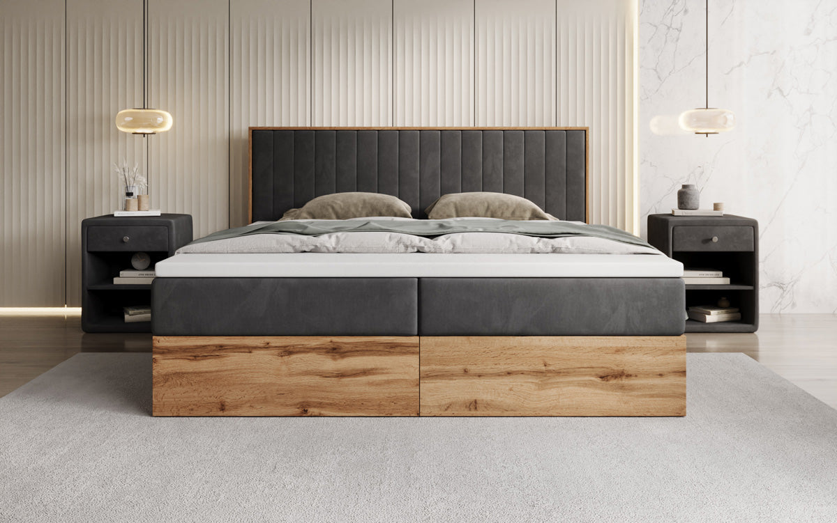 Boxspringbed Timber Line met opbergruimte in Fluweel
