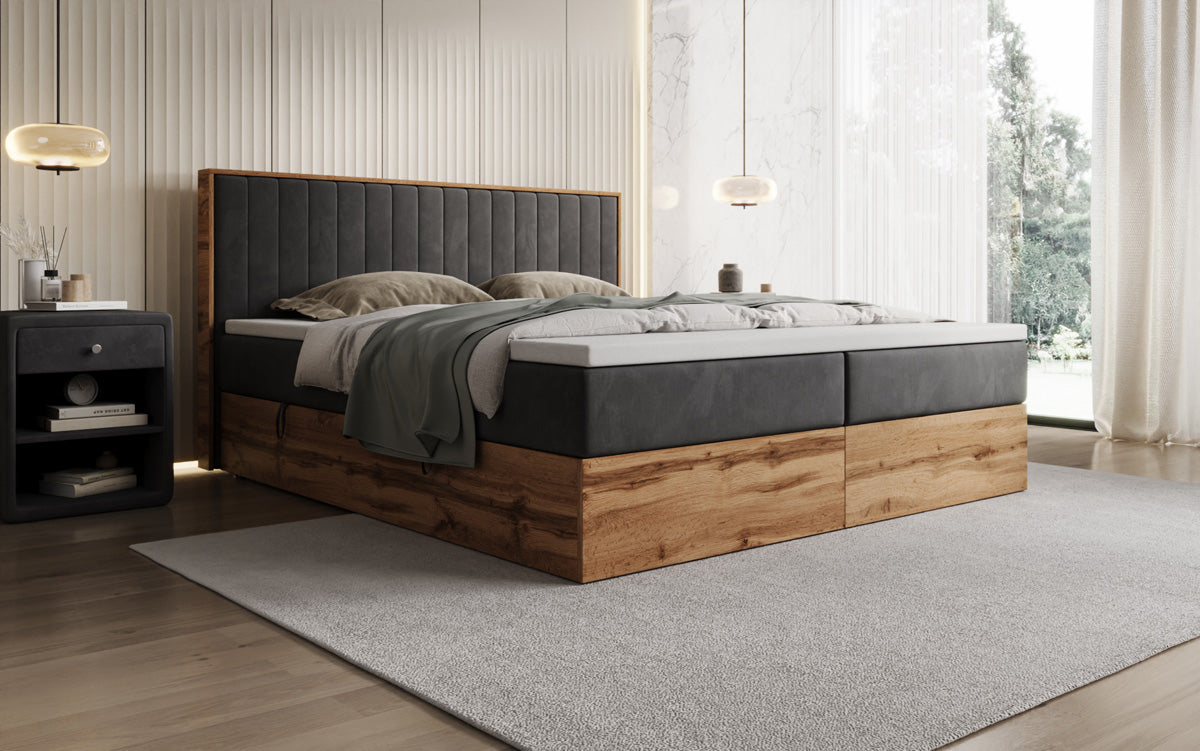 Boxspringbed Timber Line met opbergruimte in Fluweel