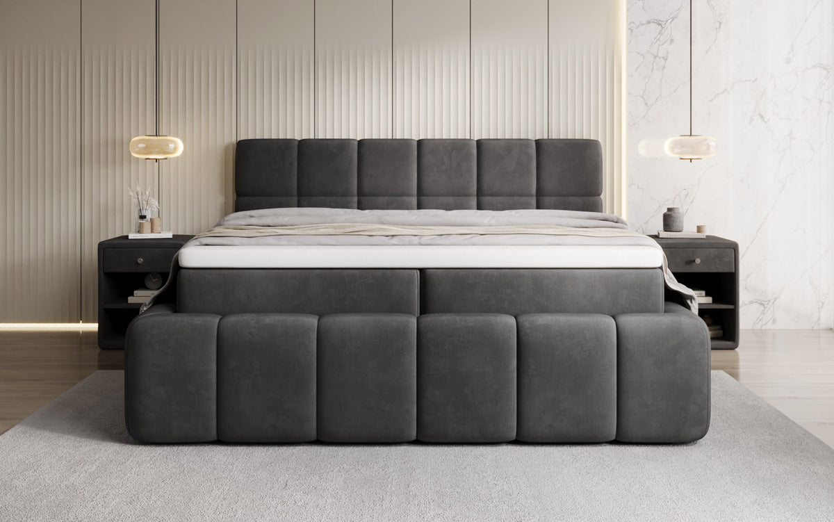 Boxspringbed Bombo met opbergruimte in Fluweel