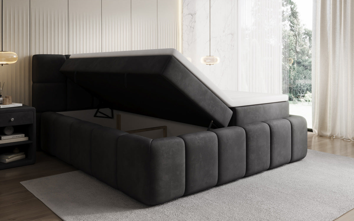 Boxspringbed Bombo met opbergruimte in Fluweel