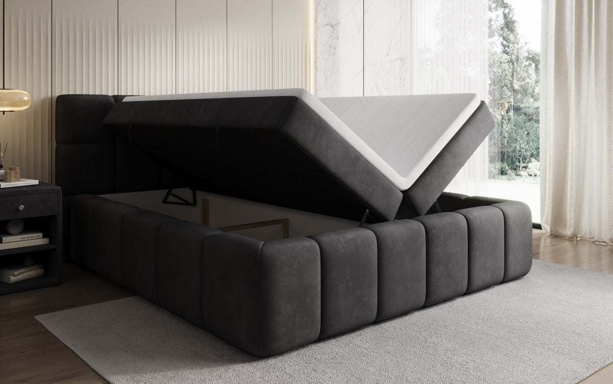 Boxspringbed Bombo met opbergruimte in Fluweel