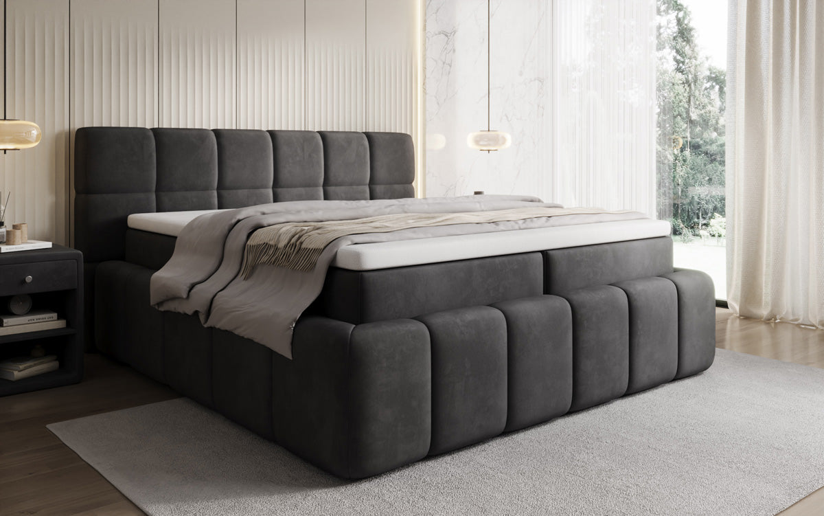 Boxspringbed Bombo met opbergruimte in Fluweel
