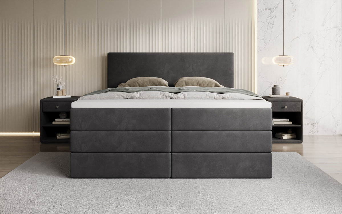 Boxspringbed Kubo King met opbergruimte in Fluweel