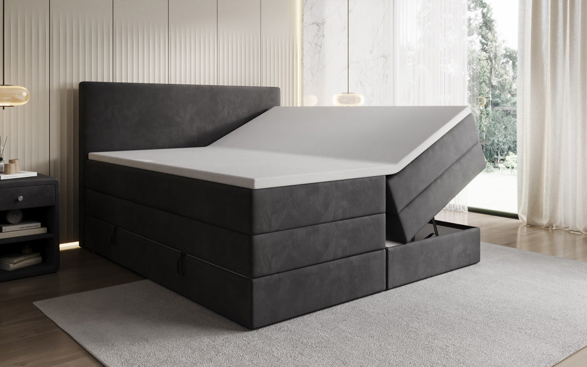 Boxspringbed Kubo King met opbergruimte in Fluweel
