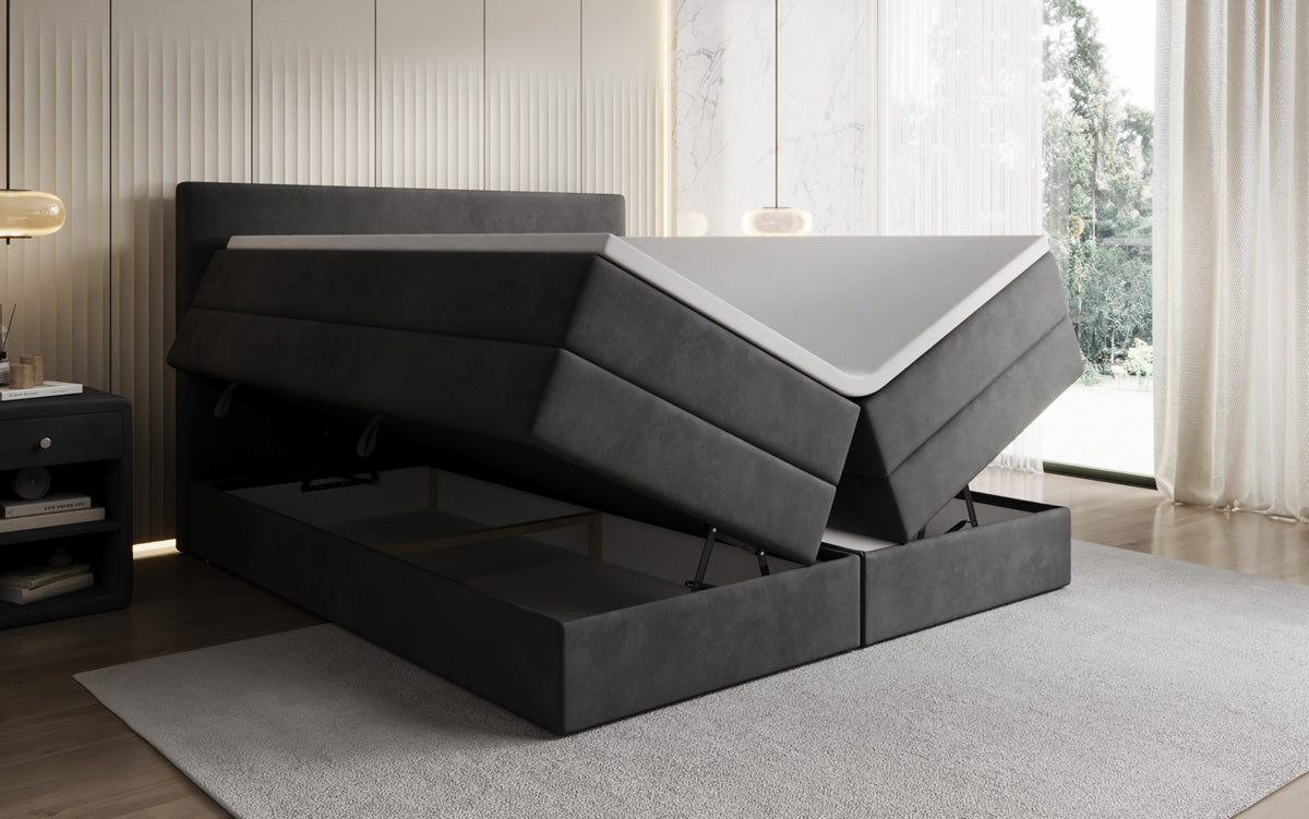 Boxspringbed Kubo King met opbergruimte in Fluweel