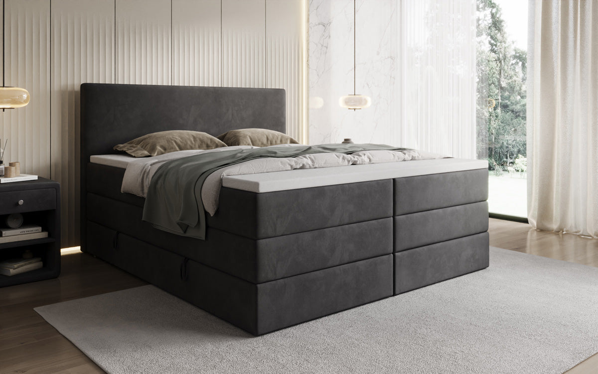 Boxspringbed Kubo King met opbergruimte in Fluweel