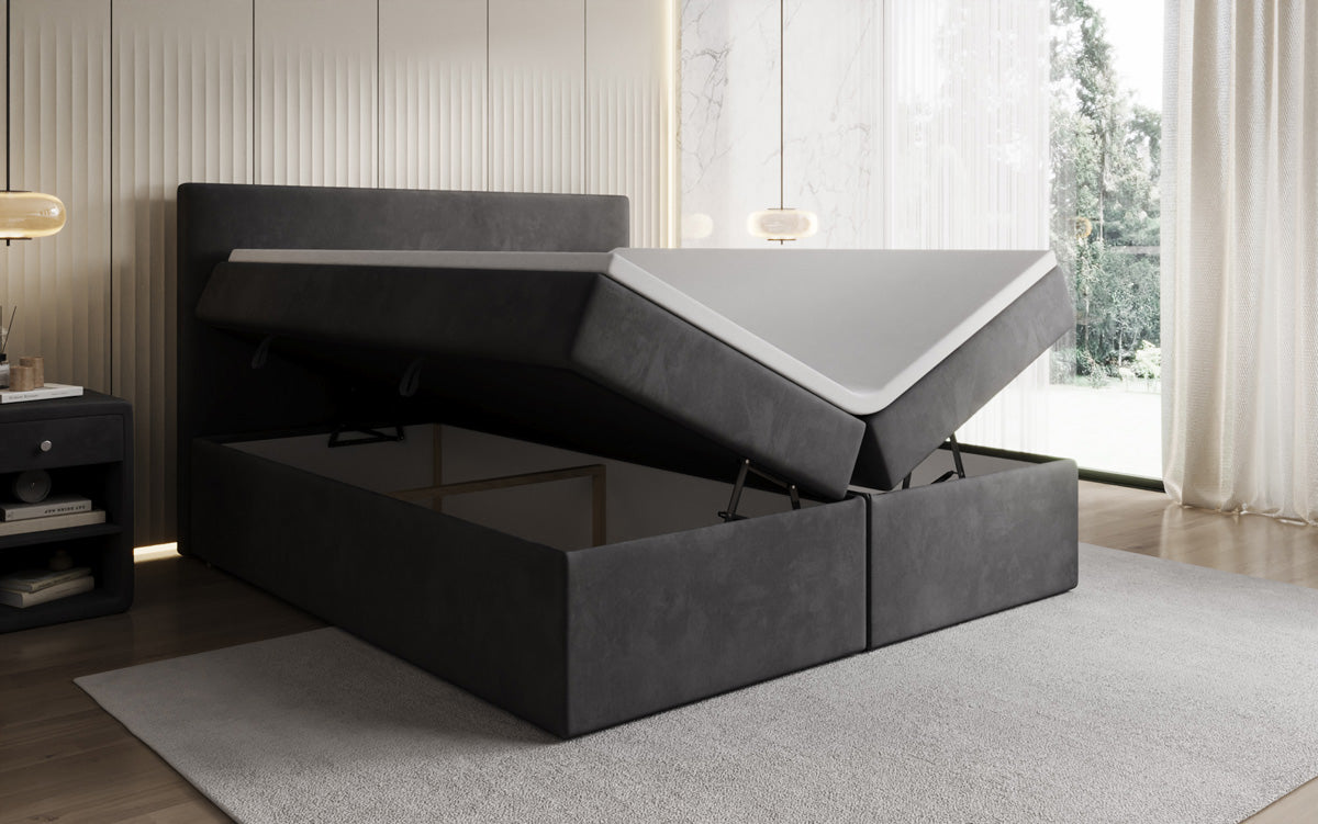Boxspringbed Kubo met opbergruimte in Fluweel