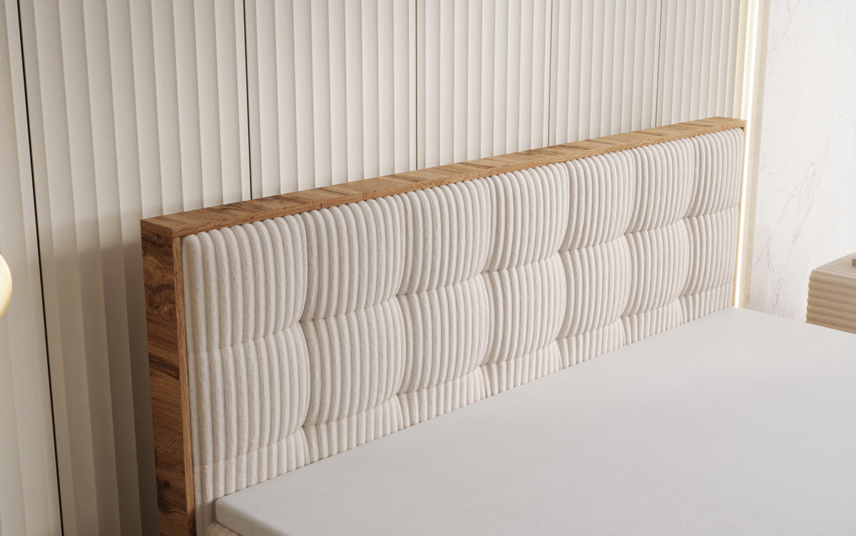 Boxspringbed Timber Quad in Ribstof met opbergruimte