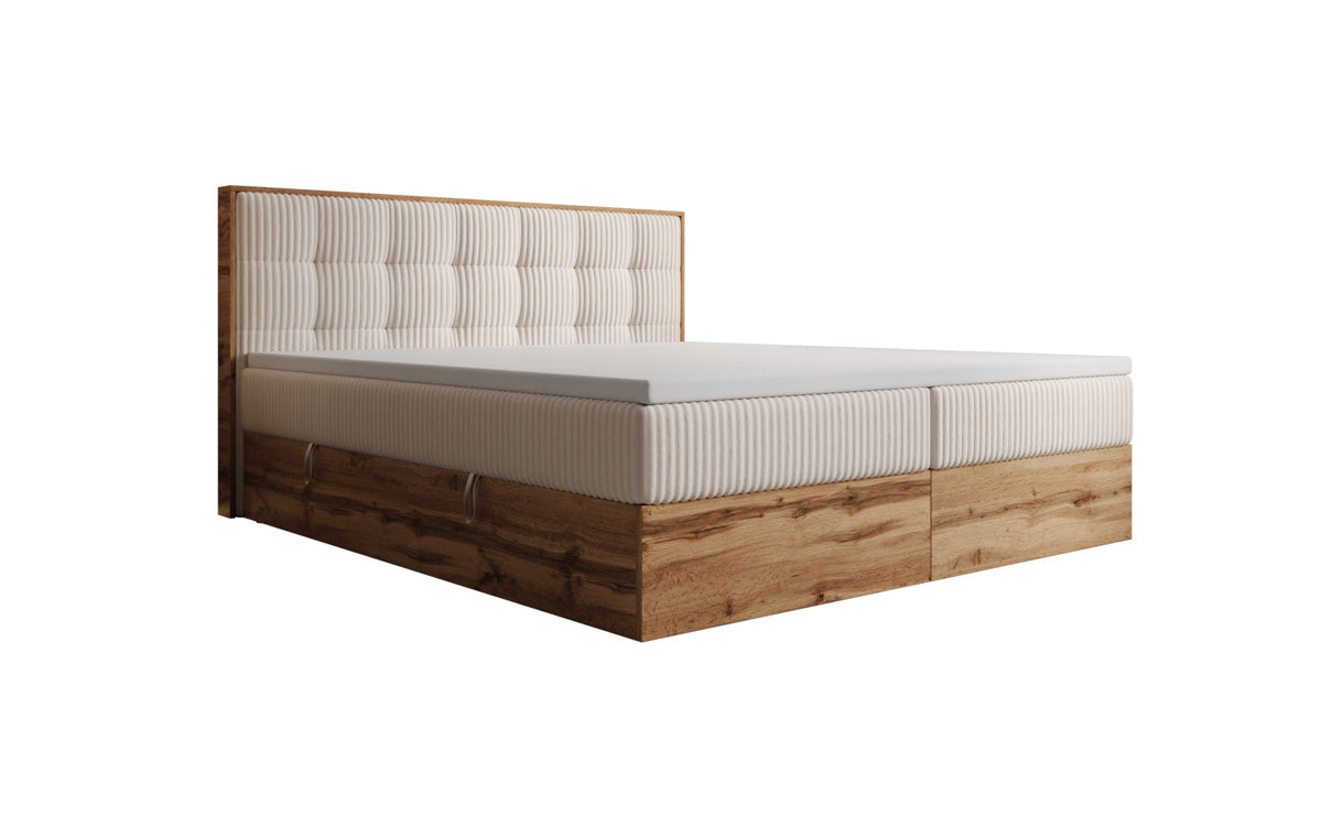 Boxspringbed Timber Quad in Ribstof met opbergruimte