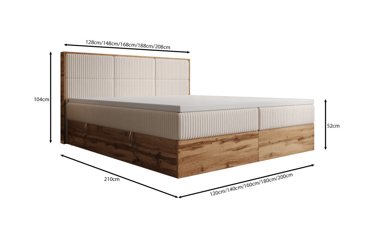 Boxspringbed Timber Panel in Ribstof met opbergruimte
