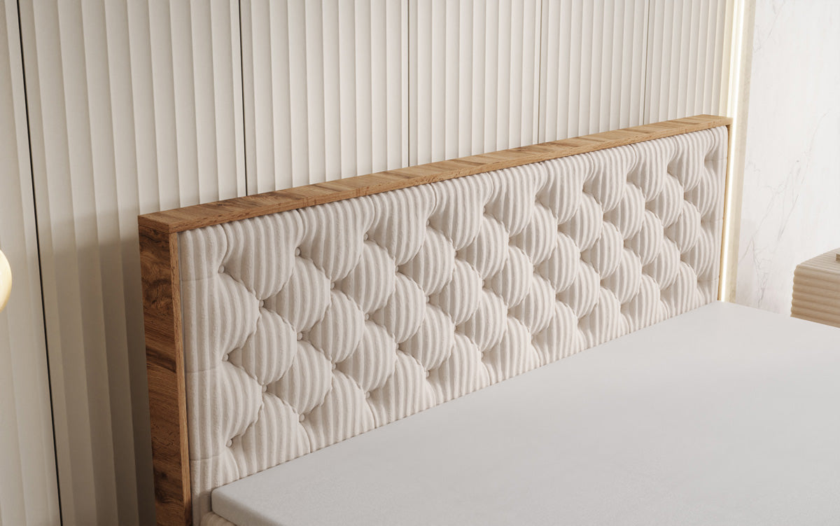 Boxspringbed Timber Chester in Ribstof met opbergruimte
