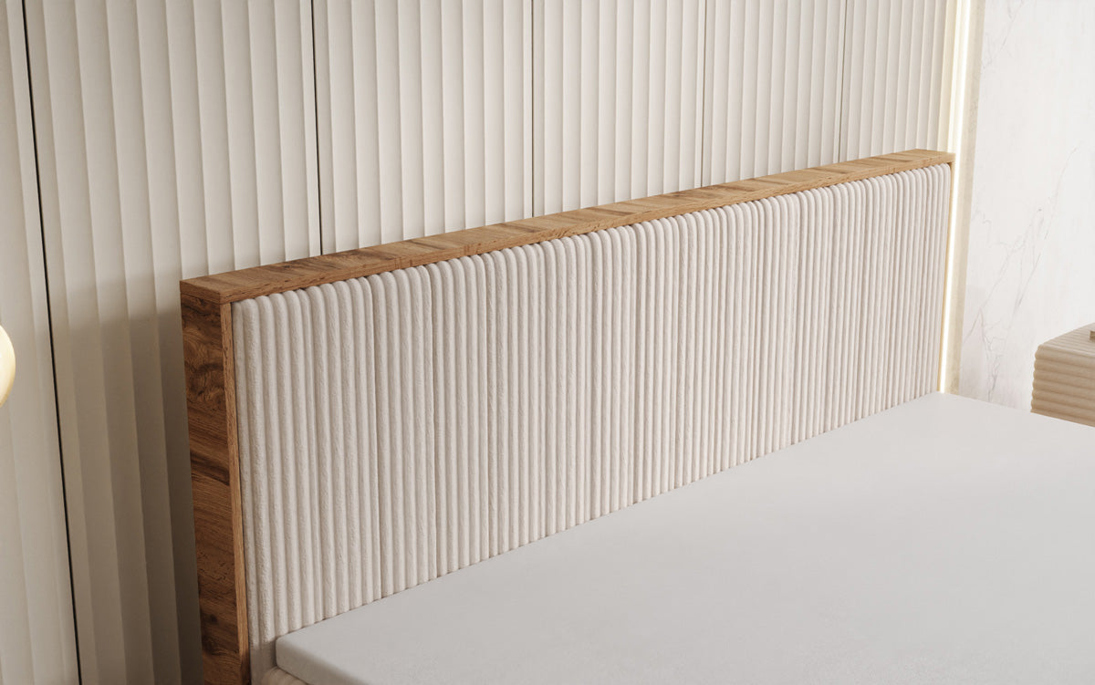 Boxspringbed Timber Line in Ribstof met opbergruimte
