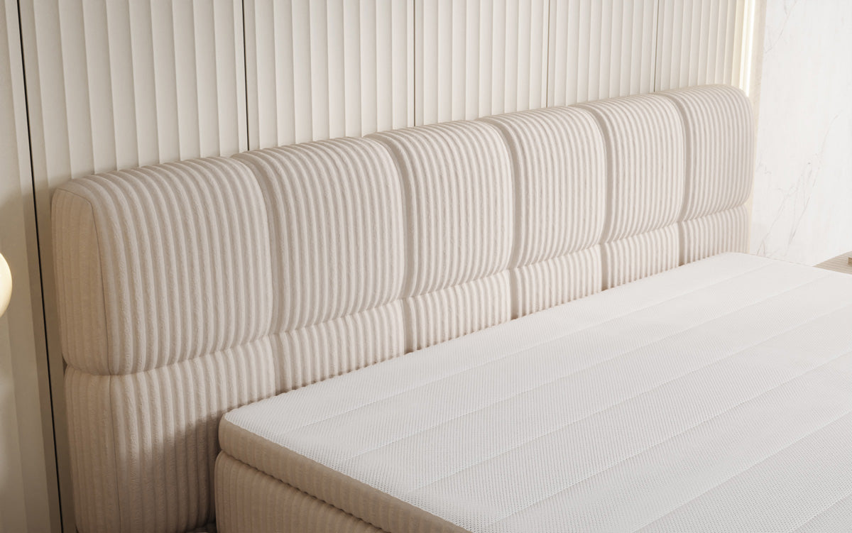 Boxspringbed Bombo in Ribstof met opbergruimte