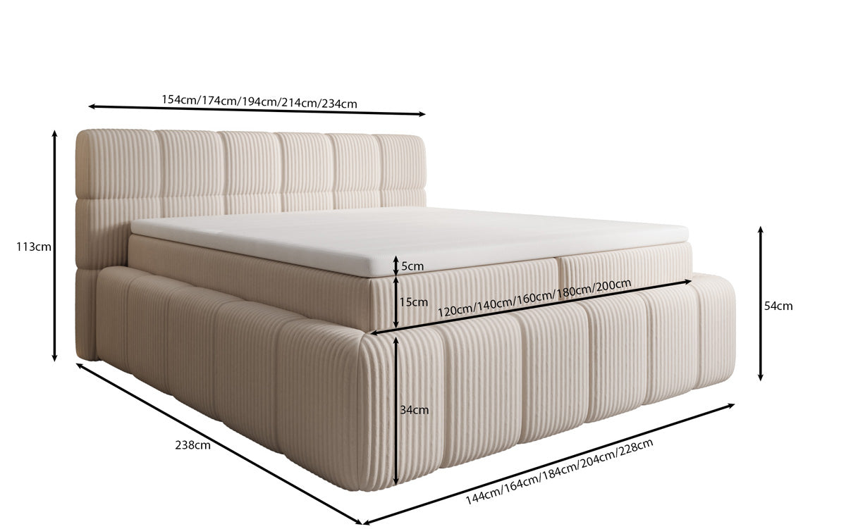 Boxspringbed Bombo in Ribstof met opbergruimte