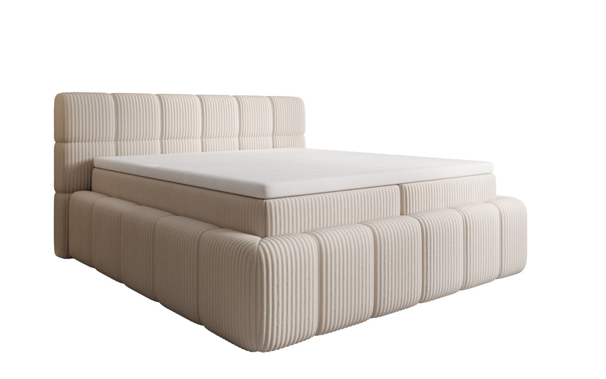 Boxspringbed Bombo in Ribstof met opbergruimte