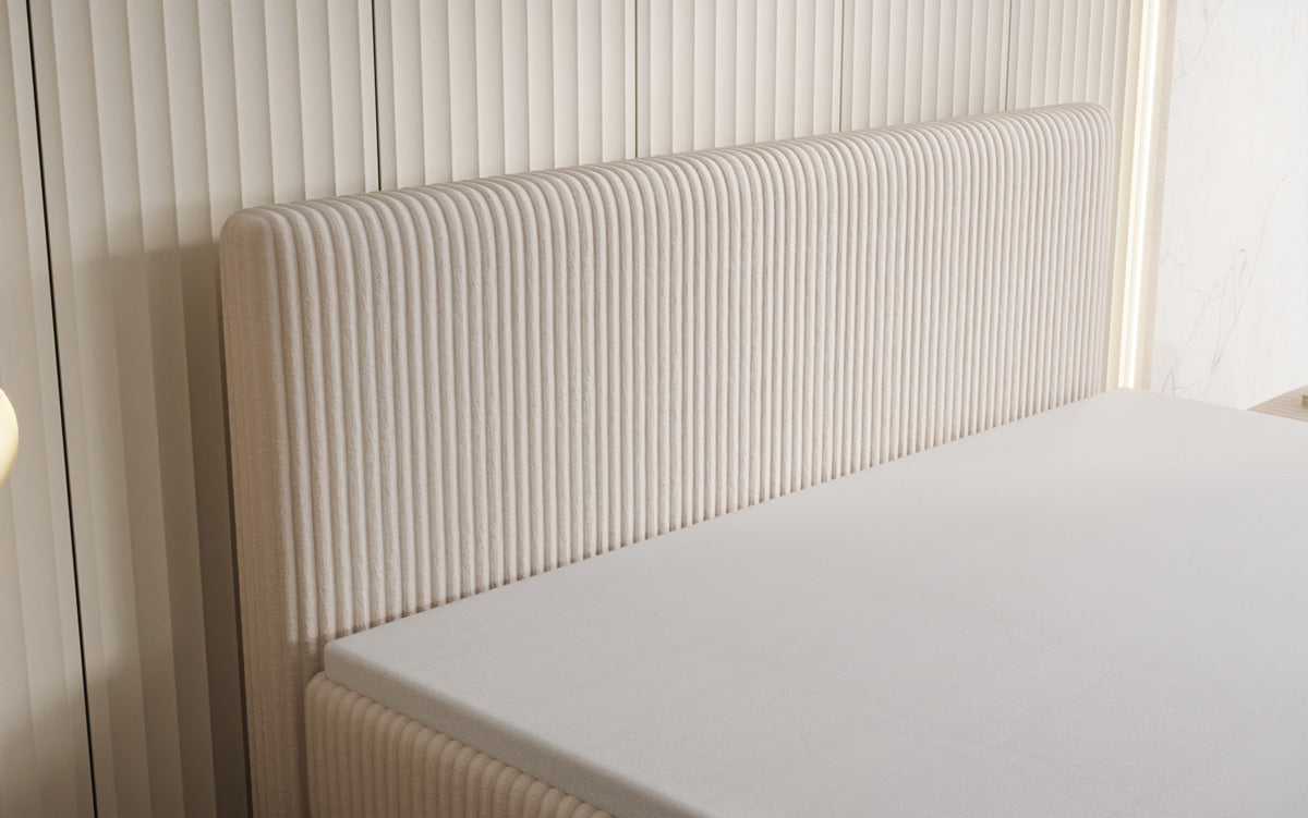 Boxspringbed Kubo King in Ribstof met opbergruimte