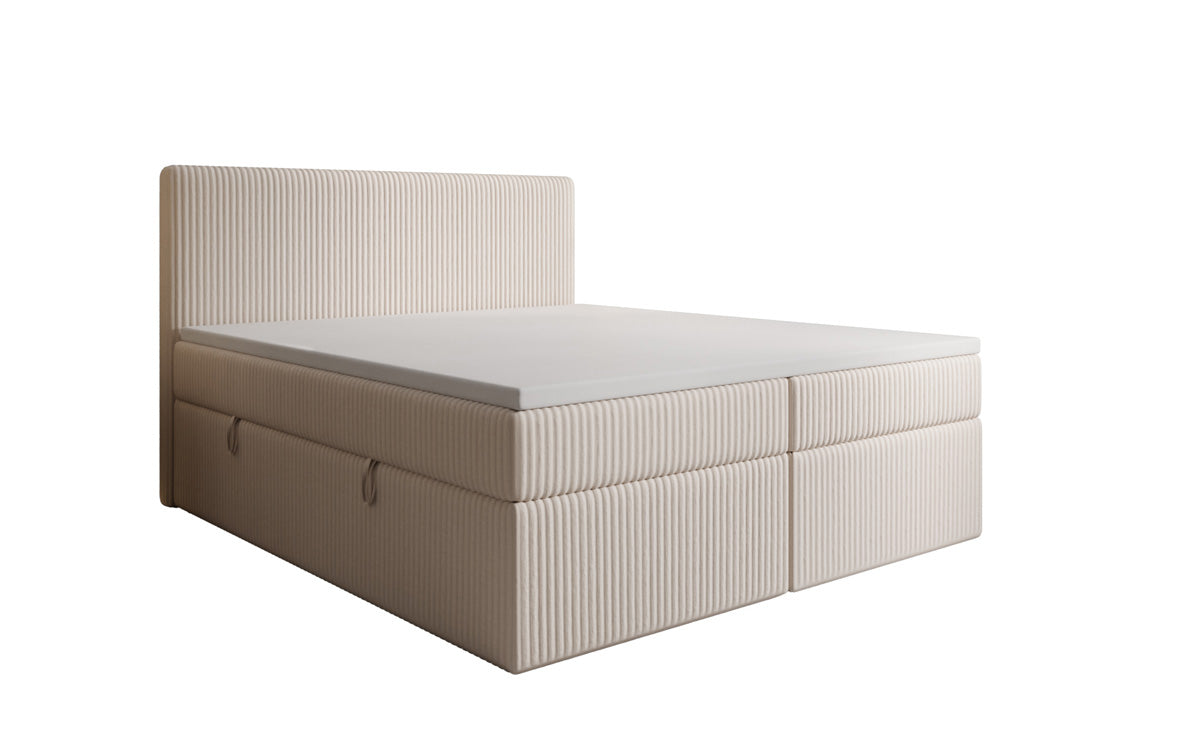 Boxspringbed Kubo in Ribstof met opbergruimte