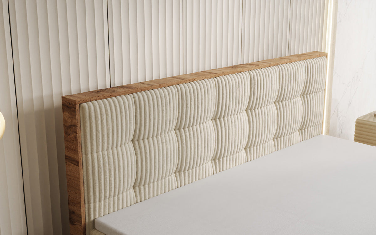 Boxspringbed Timber Quad in Ribstof met opbergruimte