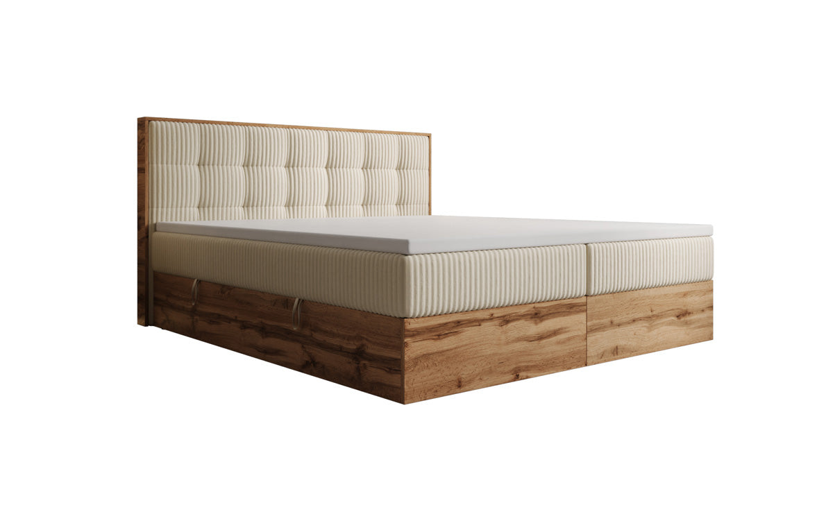 Boxspringbed Timber Quad in Ribstof met opbergruimte