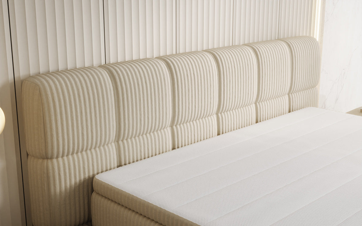 Boxspringbed Bombo in Ribstof met opbergruimte