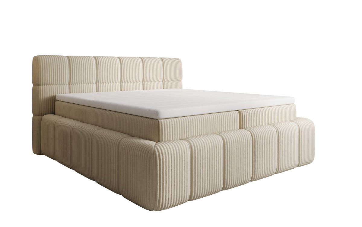 Boxspringbed Bombo in Ribstof met opbergruimte
