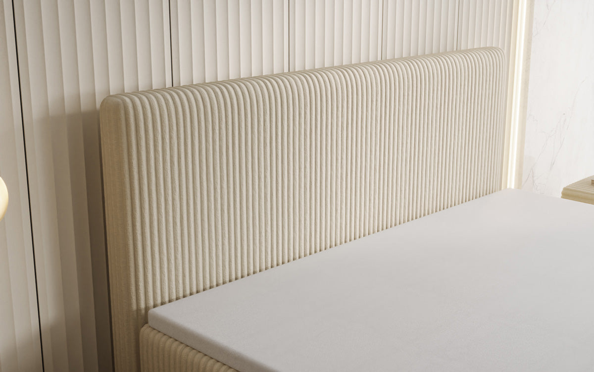 Boxspringbed Kubo in Ribstof met opbergruimte
