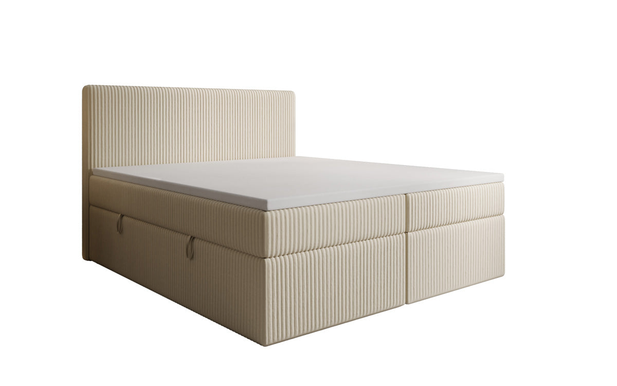 Boxspringbed Kubo in Ribstof met opbergruimte