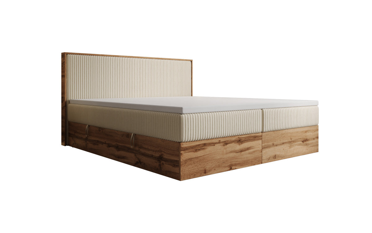 Boxspringbed Timber in Ribstof met opbergruimte