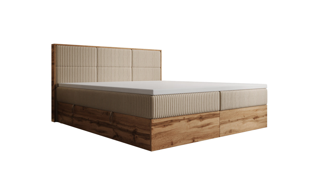 Boxspringbed Timber Panel in Ribstof met opbergruimte