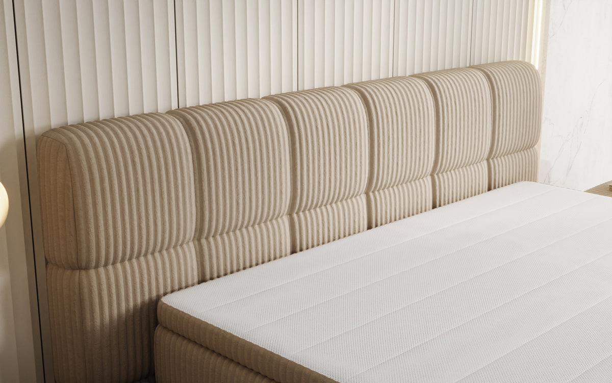 Boxspringbed Bombo in Ribstof met opbergruimte