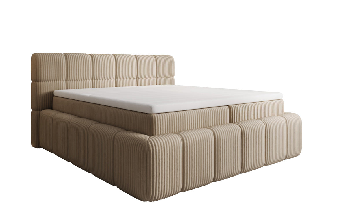 Boxspringbed Bombo in Ribstof met opbergruimte