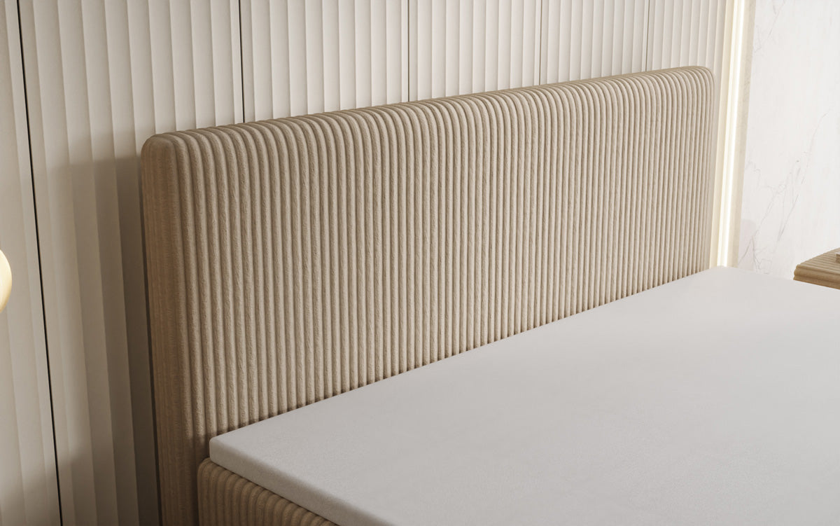 Boxspringbed Kubo in Ribstof met opbergruimte