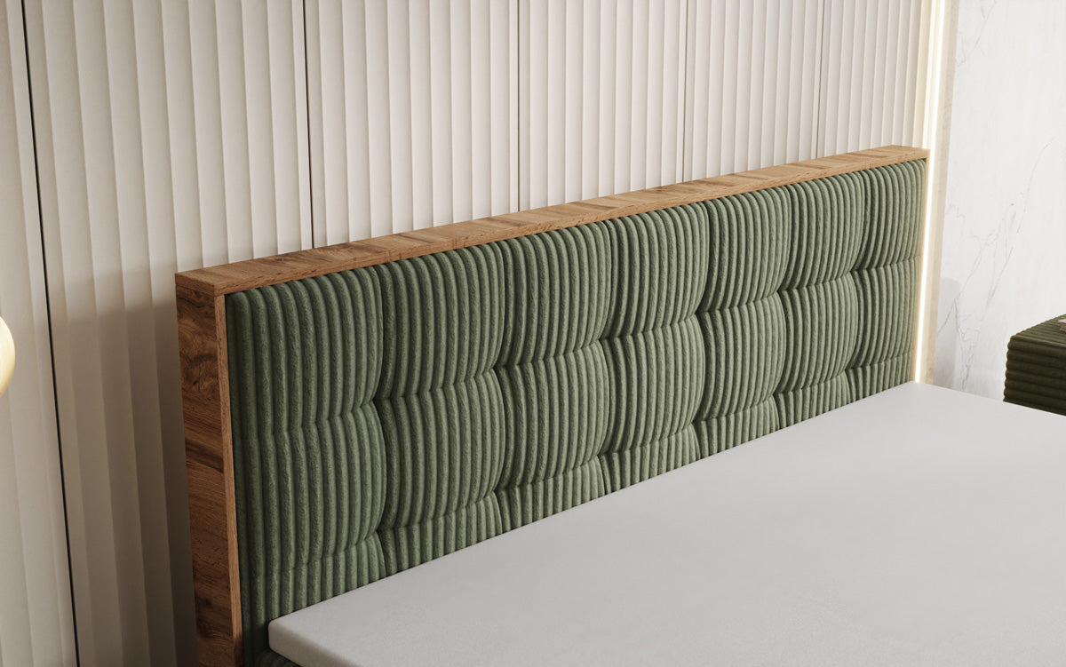 Boxspringbed Timber Quad in Ribstof met opbergruimte